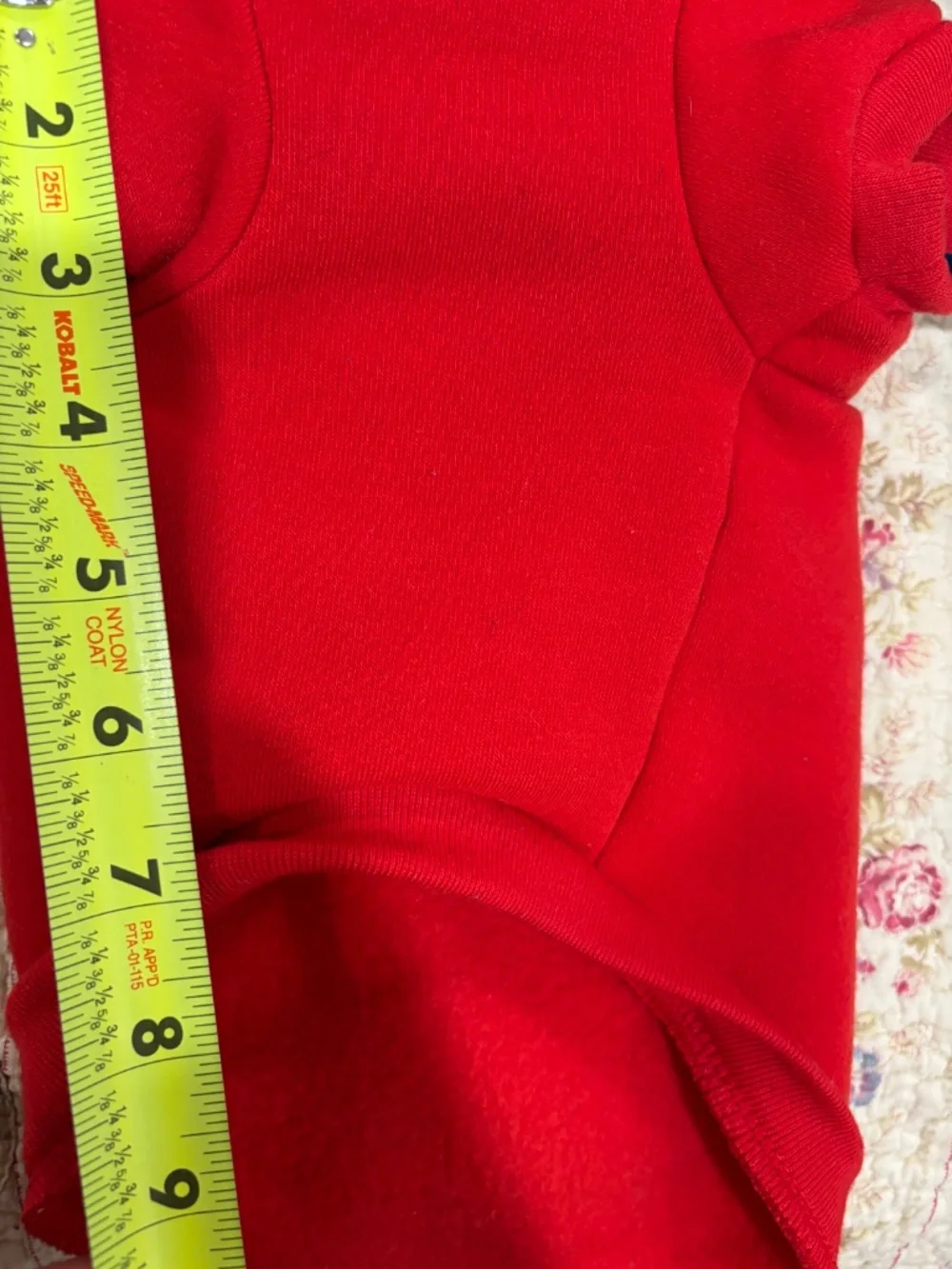 Fabdog red pet hoodie featuring the script text 
